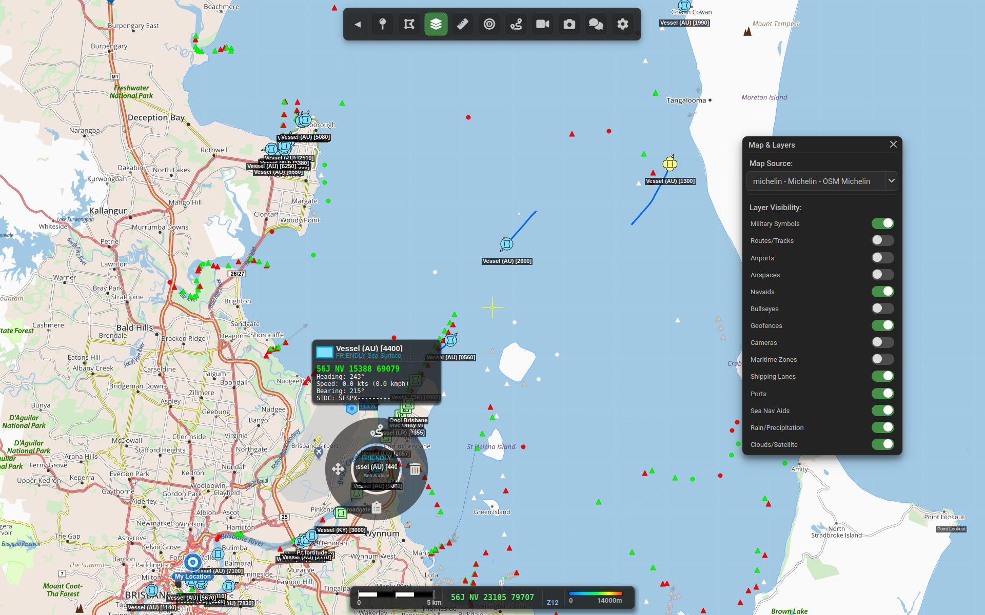 AIS transponder data on map