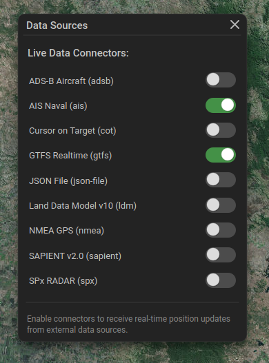 Data connector selector window