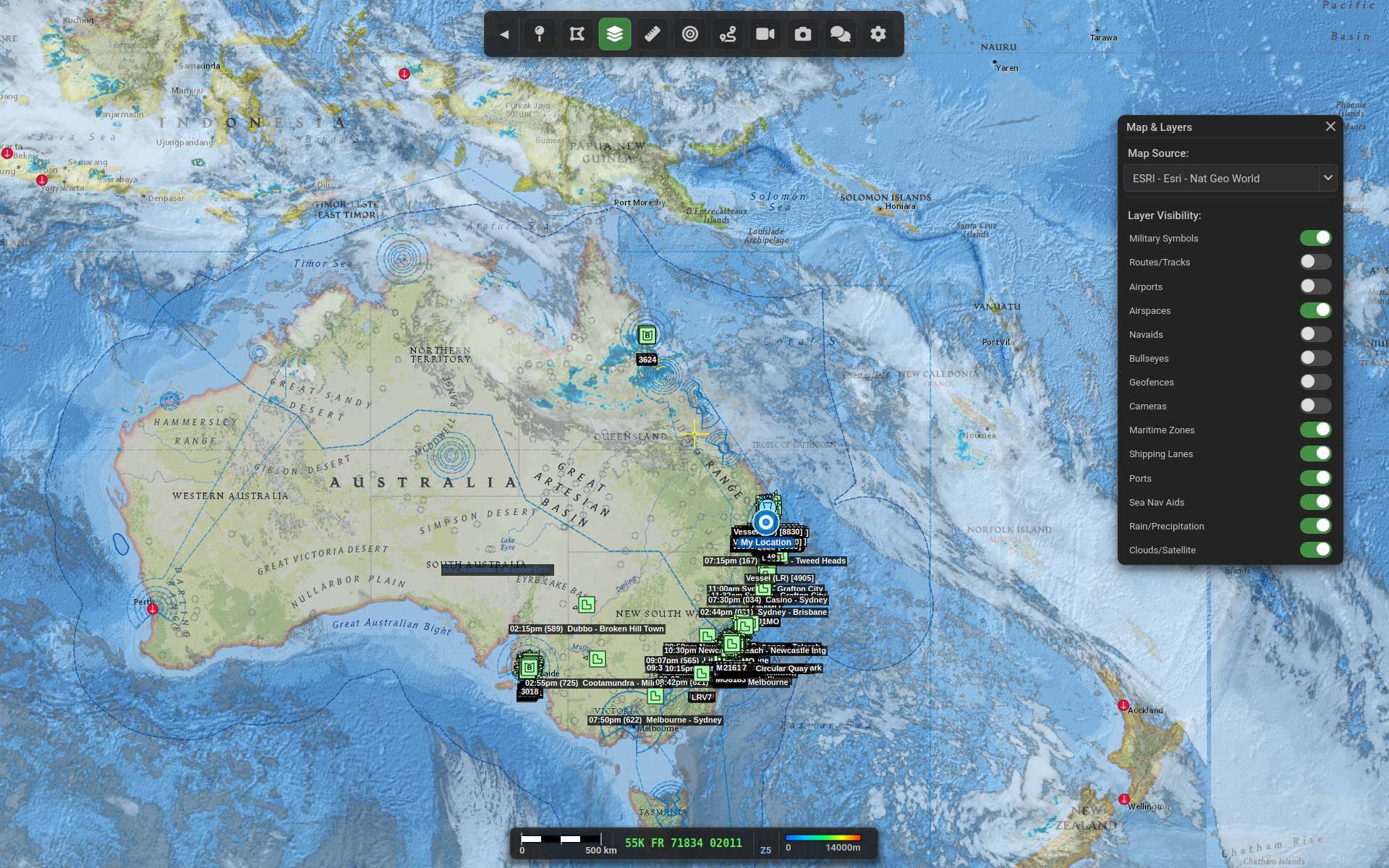 Australia with weather overlay